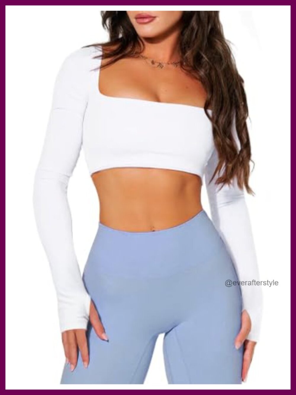 Square Neck Long Sleeve Workout Crop Top Padded Athletic Gym Yoga